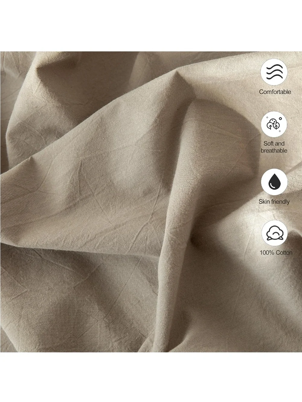 NEW MOOMEE Pillowcase Set of 2 100% Washed Cotton. Linen-Like. Queen. Taupe